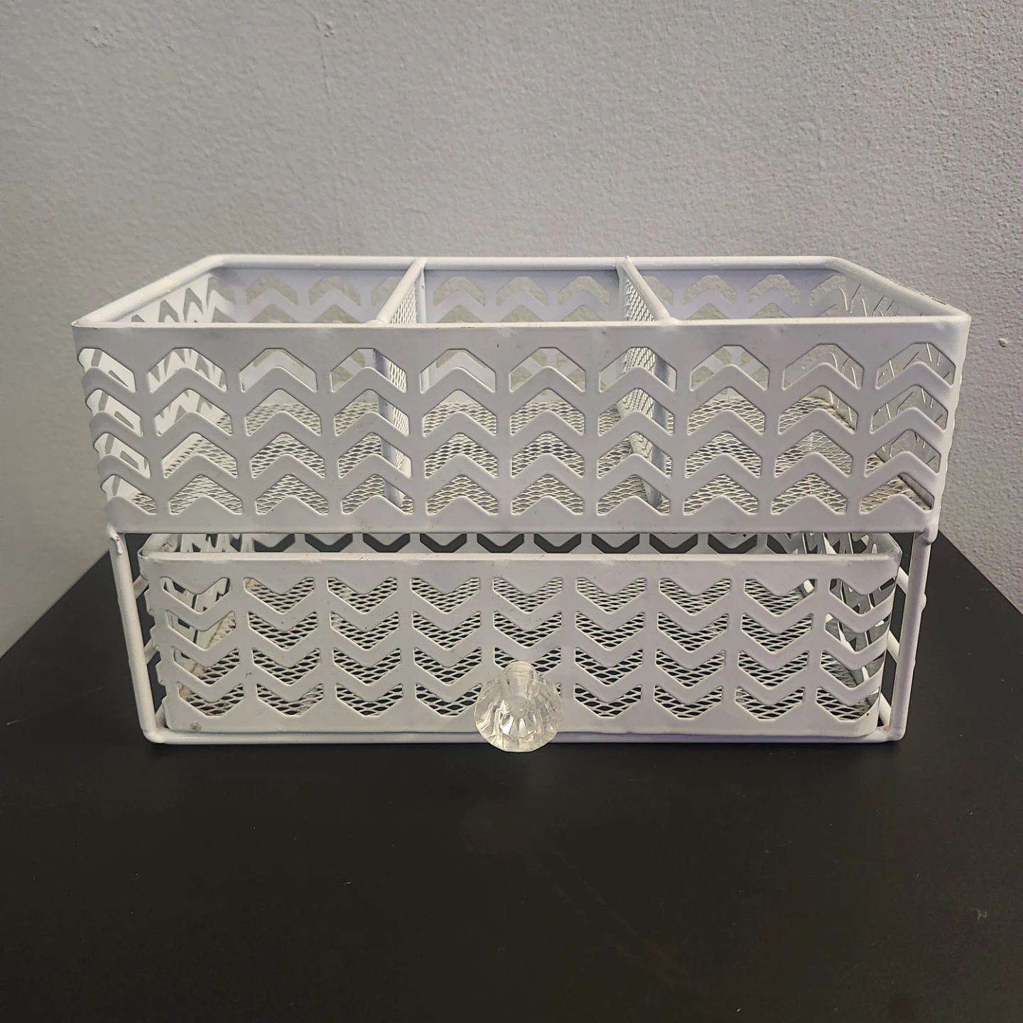 White Metal Desk Organizer with Drawer
