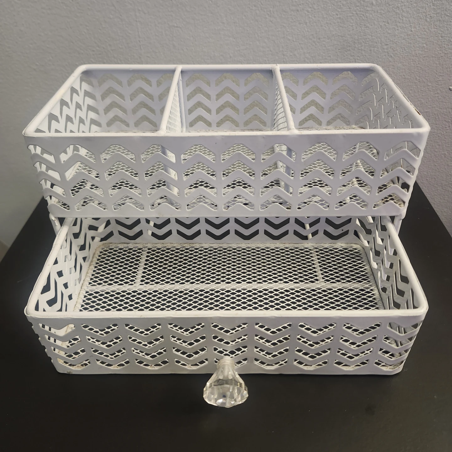 White Metal Desk Organizer with Drawer - photo 2