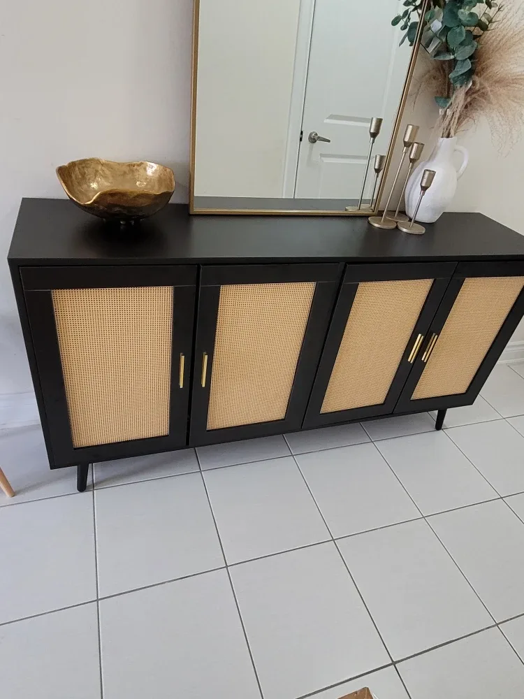 Black Cabinet with Rattan Doors