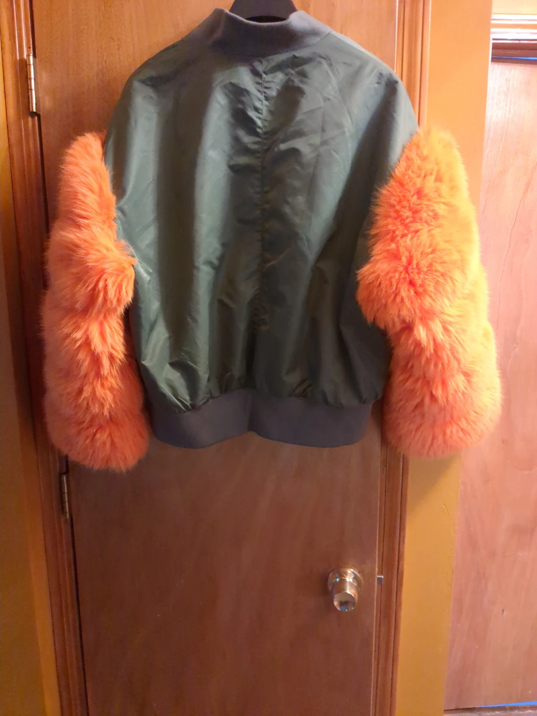 AKIRA Statement Bomber with Chunky Orange Fur Sleeves - photo 3