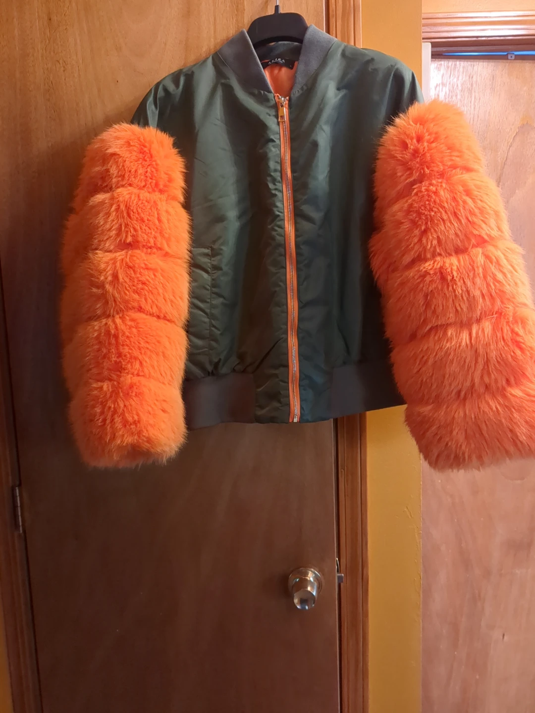 AKIRA Statement Bomber with Chunky Orange Fur Sleeves - photo 4
