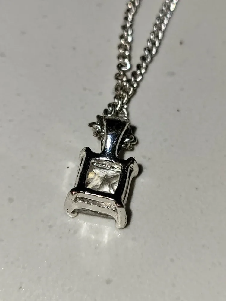 Silver Necklace with Square Cubic Zirconia Pendant