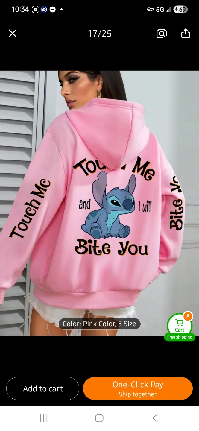 NEW Stitch "Touch Me and I will Bite You" Hoodie