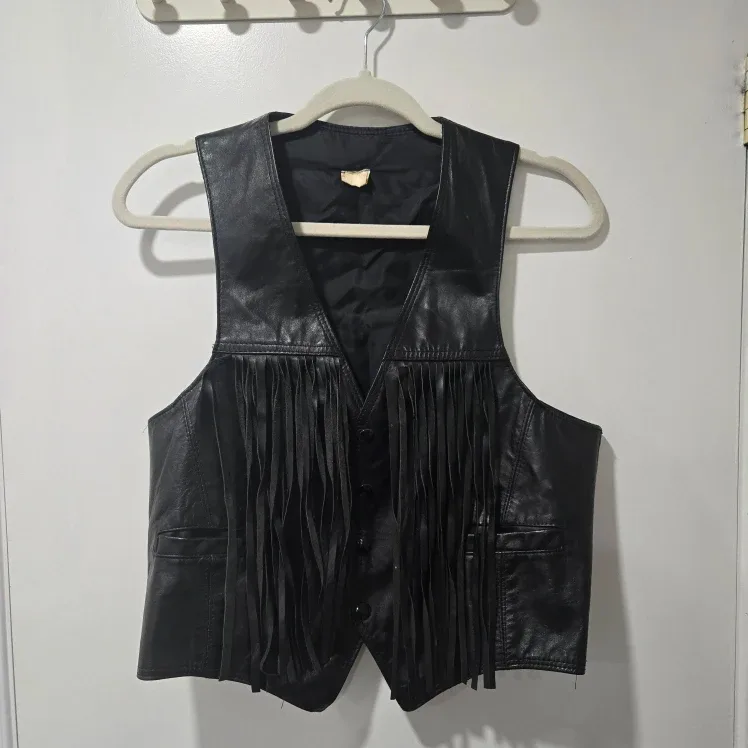Vintage Black Leather Fringe Vest #Cleanout