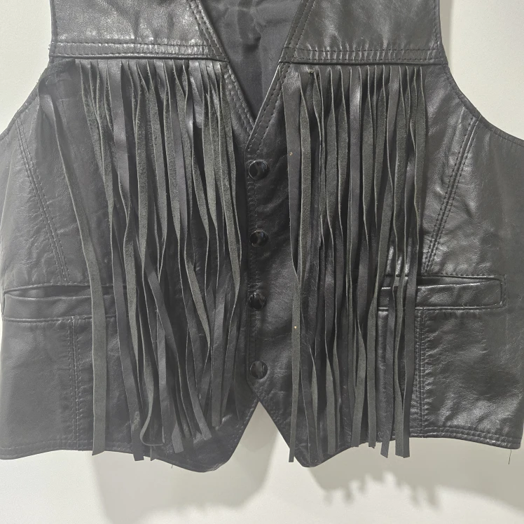 Vintage Black Vegan Leather Fringe Vest - photo 3