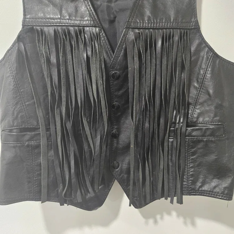 Vintage Black Leather Fringe Vest #Cleanout image indicator(3)