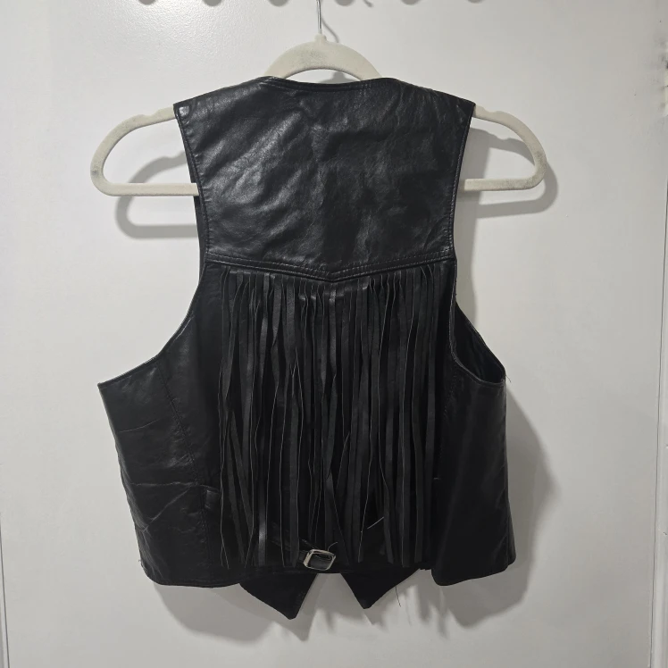 Vintage Black Vegan Leather Fringe Vest - photo 4
