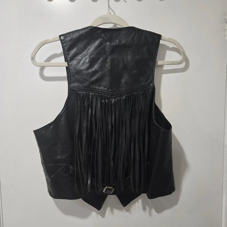 Vintage Black Leather Fringe Vest #Cleanout image indicator(4)