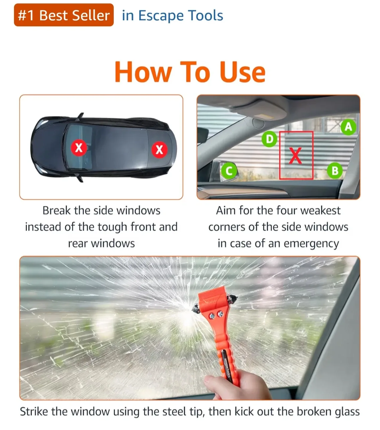 NEW! Amazon Basics Emergency Seat Belt Cutter & Window Hammer! image indicator(5)