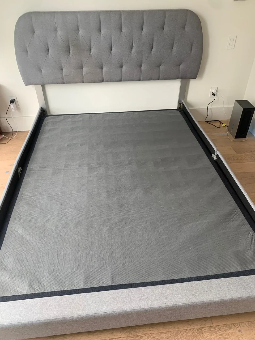 Grey Upholstered Platform Bed Frame