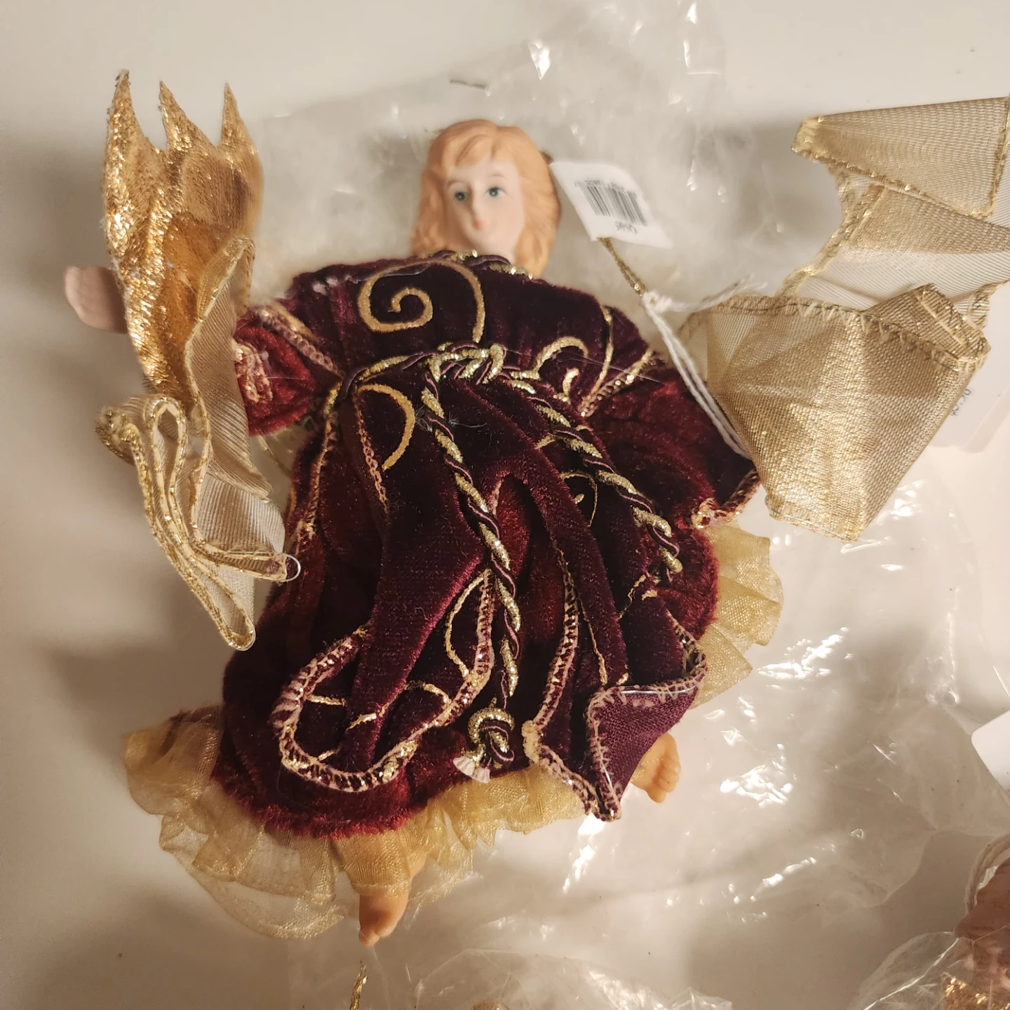 3 X Angel Christmas Ornaments, Burgundy, 6"