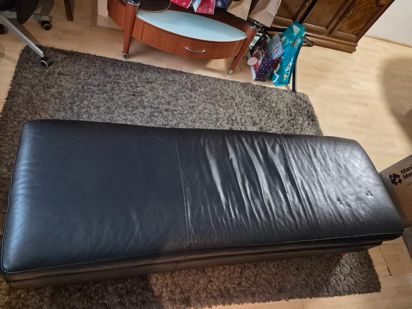 Black Leather Ottoman Bench