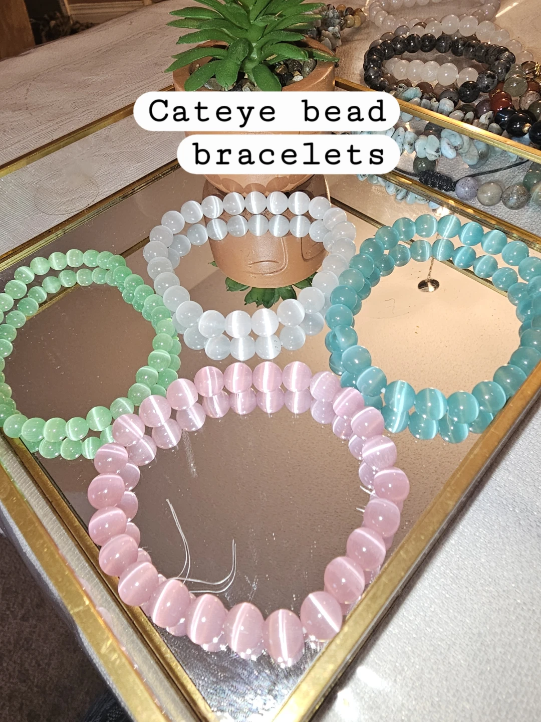Cateye Bead Bracelets - Pink, Green, White, Blue