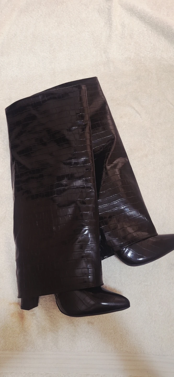 Zara Black Croc-Effect Knee High Boots