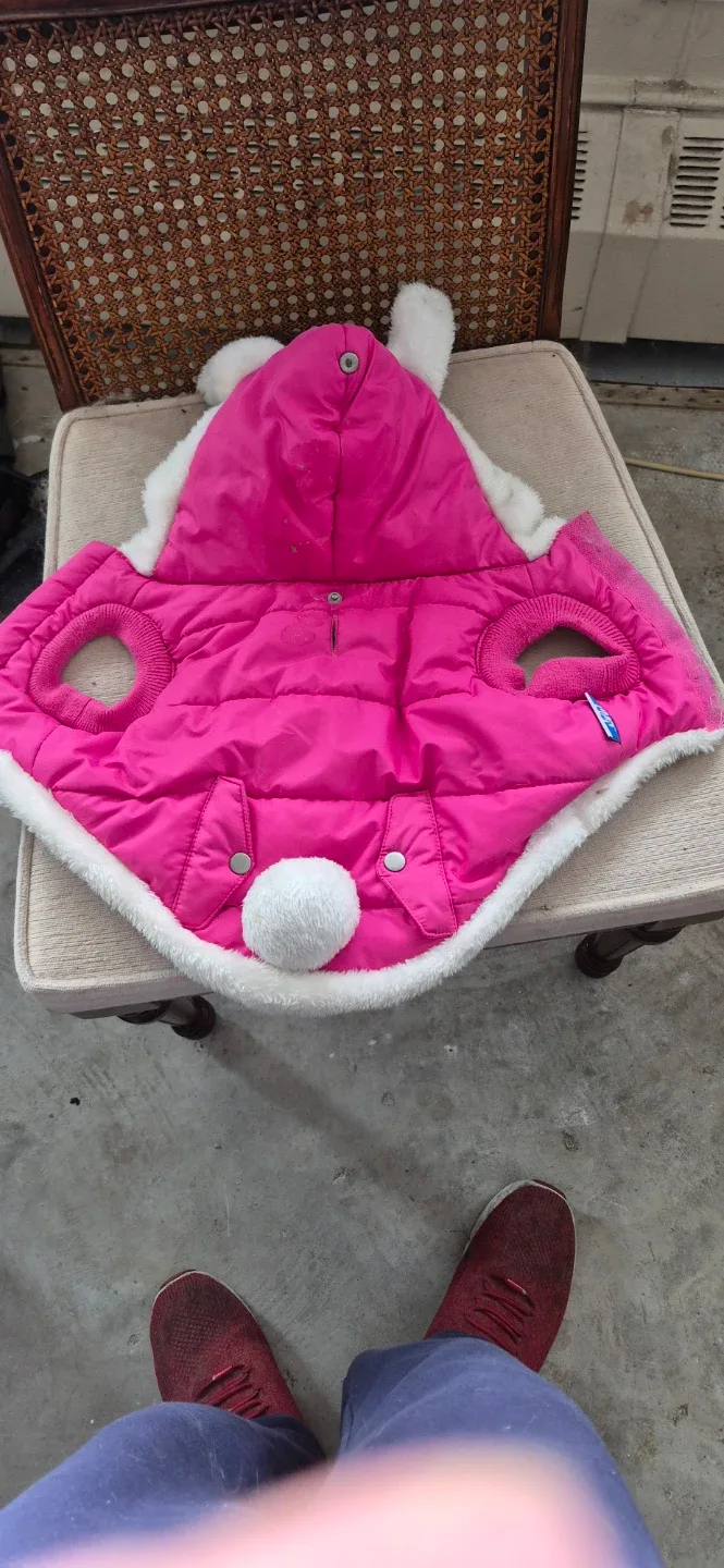 Pet Life Grey/Pink Bunny Hooded Dog Coat - Small