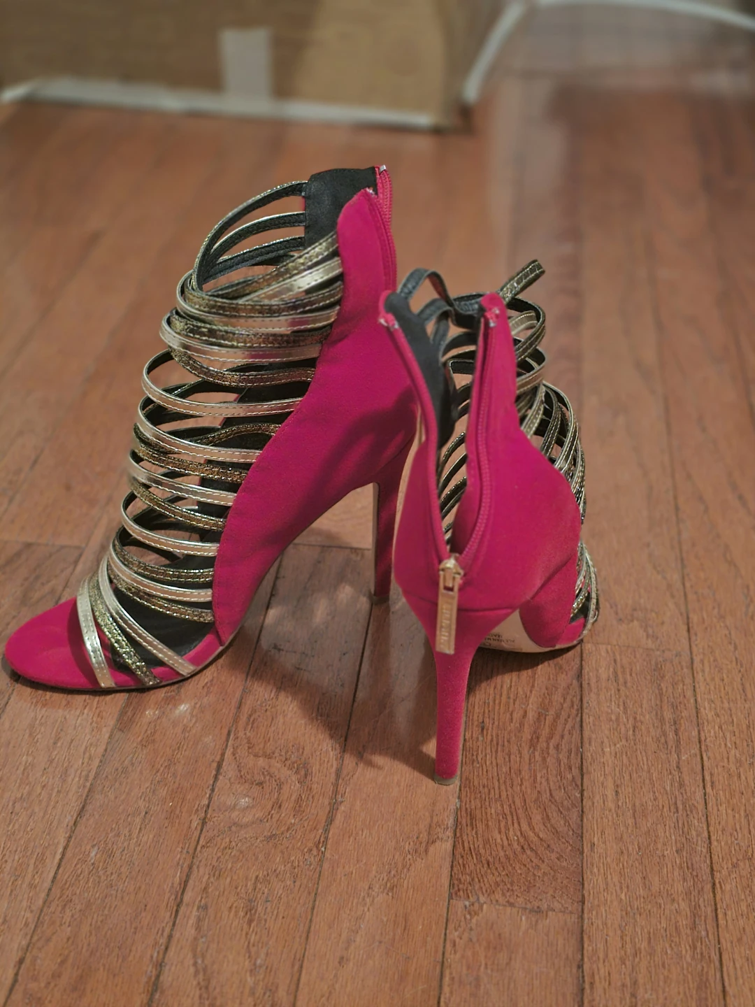 Liliana Heels - Size 9 - Red with Gold Straps and zipper back