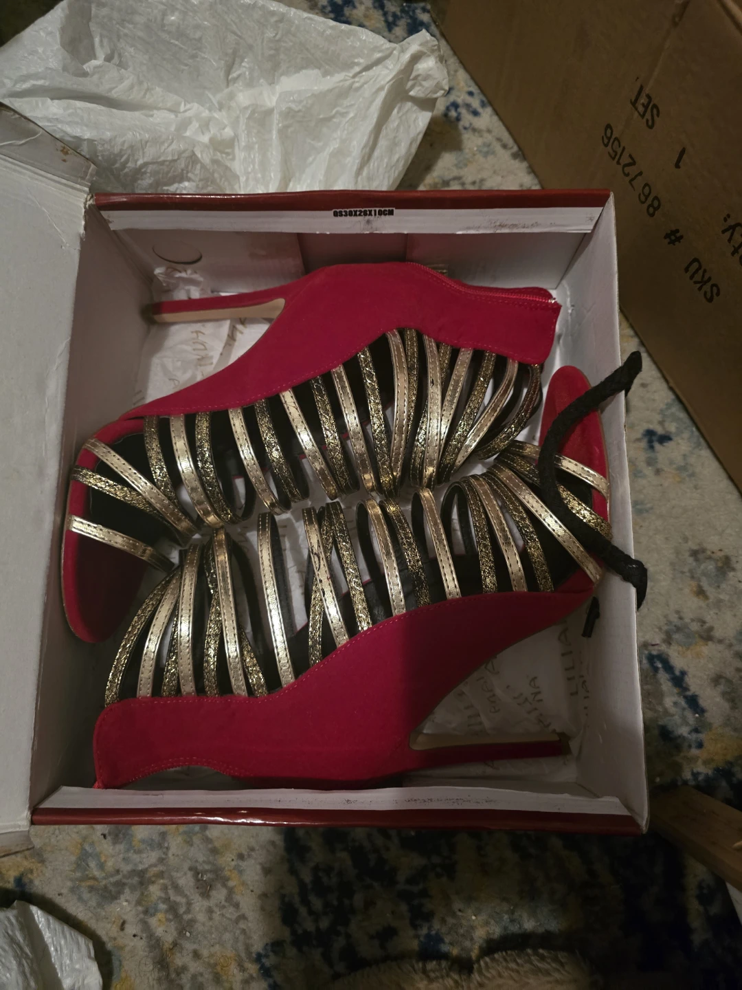 Liliana Heels - Size 9 - Red with Gold Straps and zipper back - photo 2