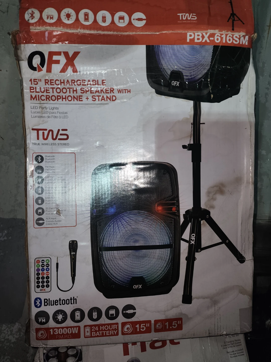 QFX PBX-616SM 15" Rechargeable Bluetooth Speaker w/ Mic & Stand
