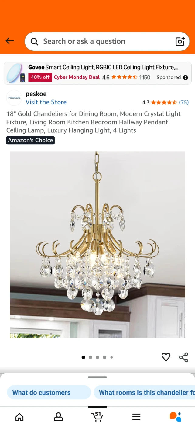 Peskoe 18" Gold Crystal Chandelier
