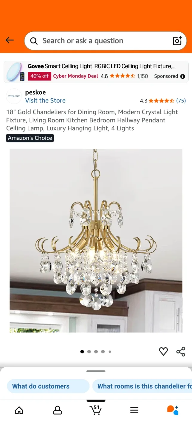 Peskoe 18" Gold Crystal Chandelier