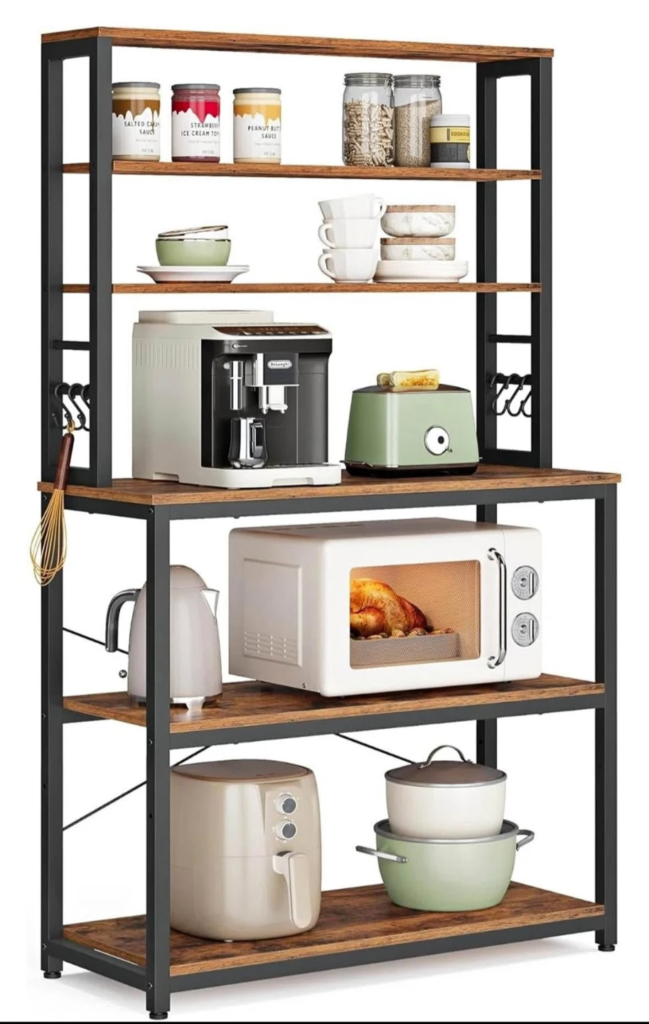 Rustic Brown Kitchen Baker's Rack with Shelves