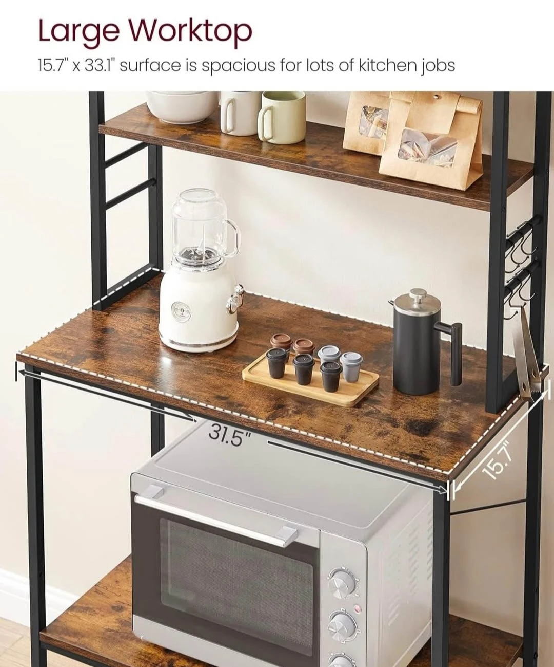 Rustic Brown Kitchen Baker's Rack with Shelves - photo 3