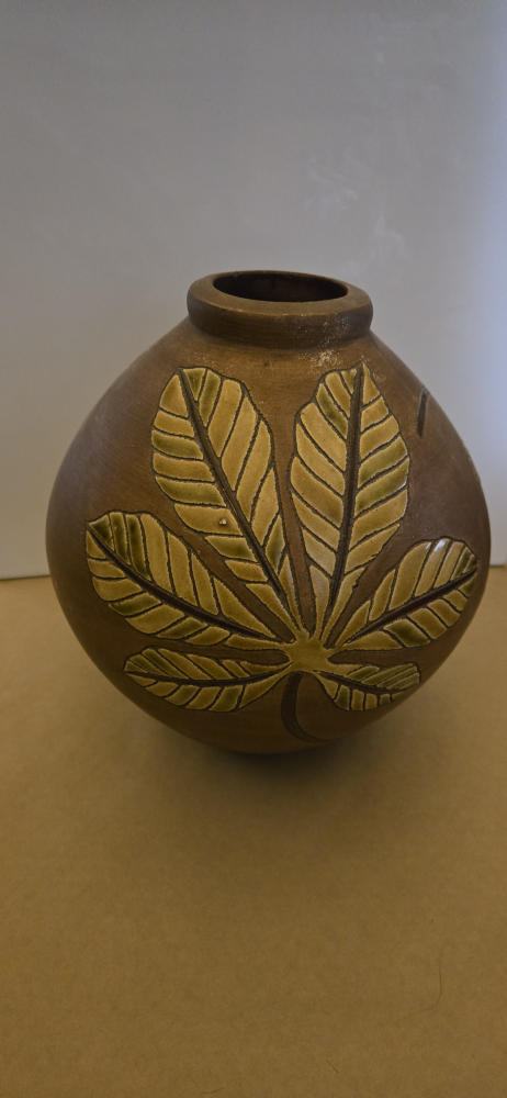 Pier One Vintage Pottery Leaf Design Vase