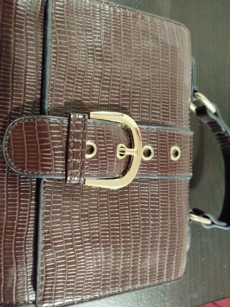 Brown textured purse with gold buckle