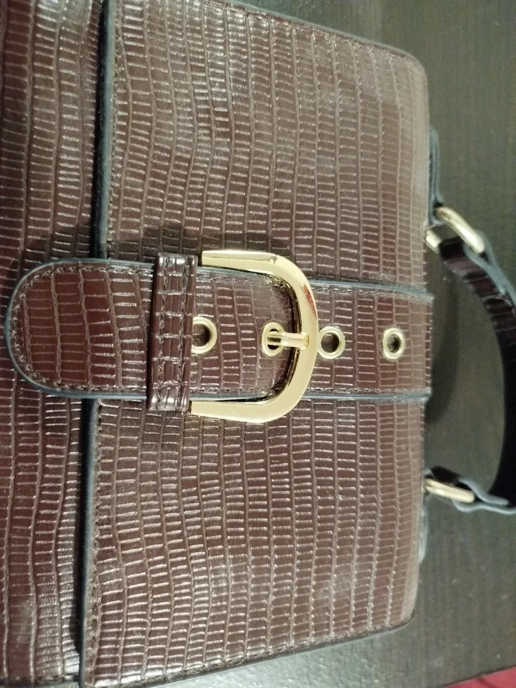 Brown textured purse with gold buckle