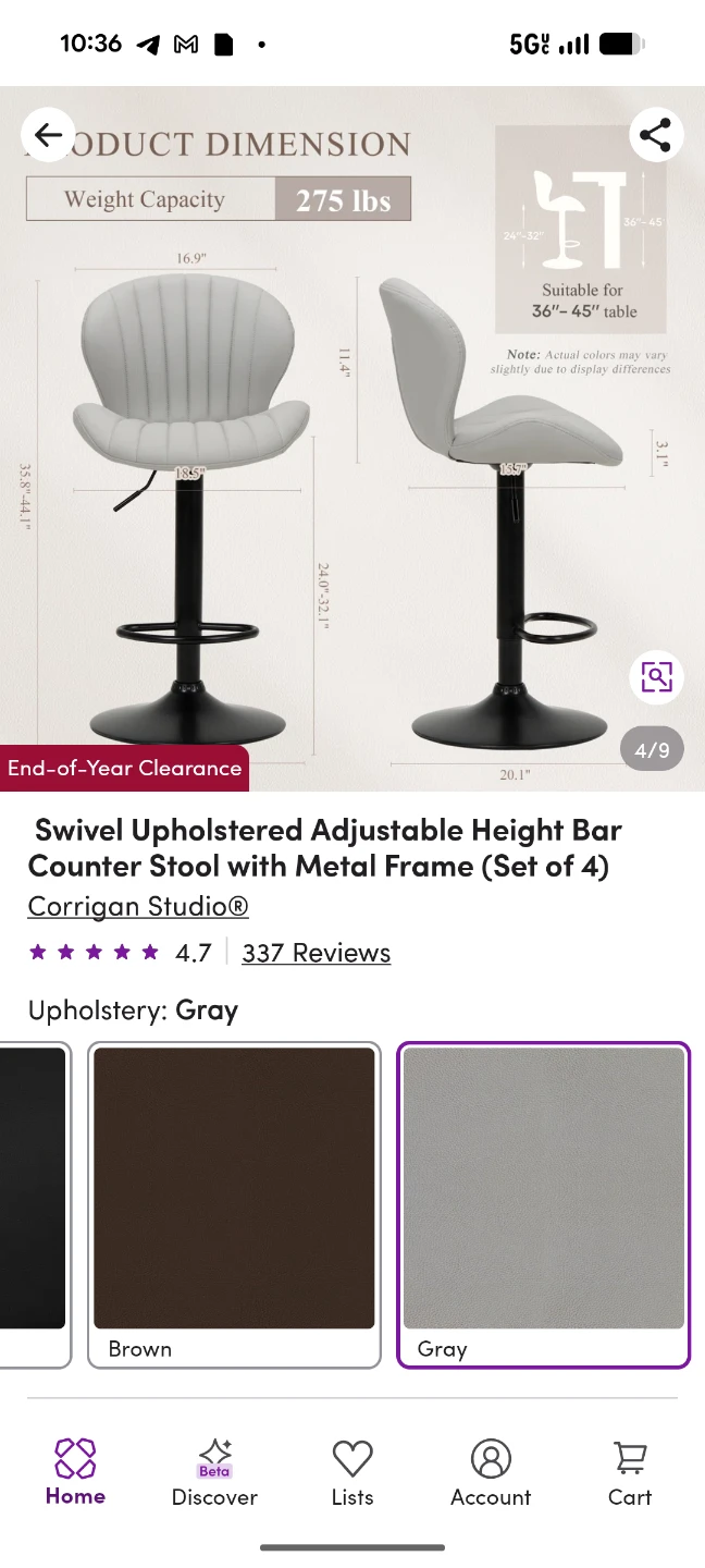 Set of 2 Swivel adjustable Bar Stools - grey - photo 5