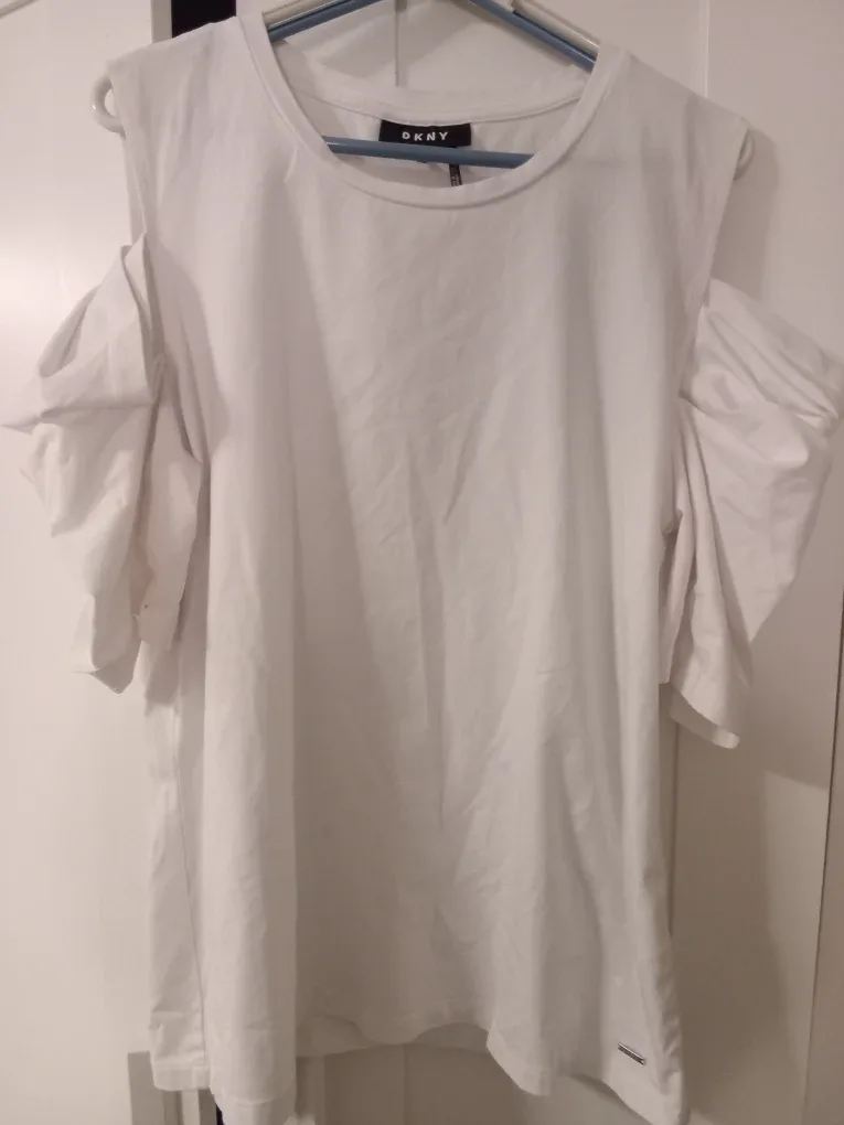 DKNY White Cold Shoulder Top - Size L
