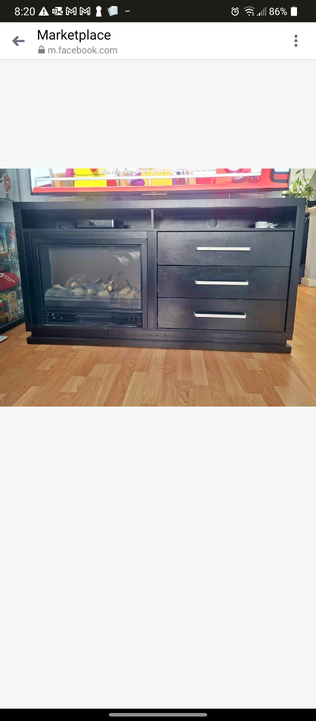 Black Media Console with Fireplace