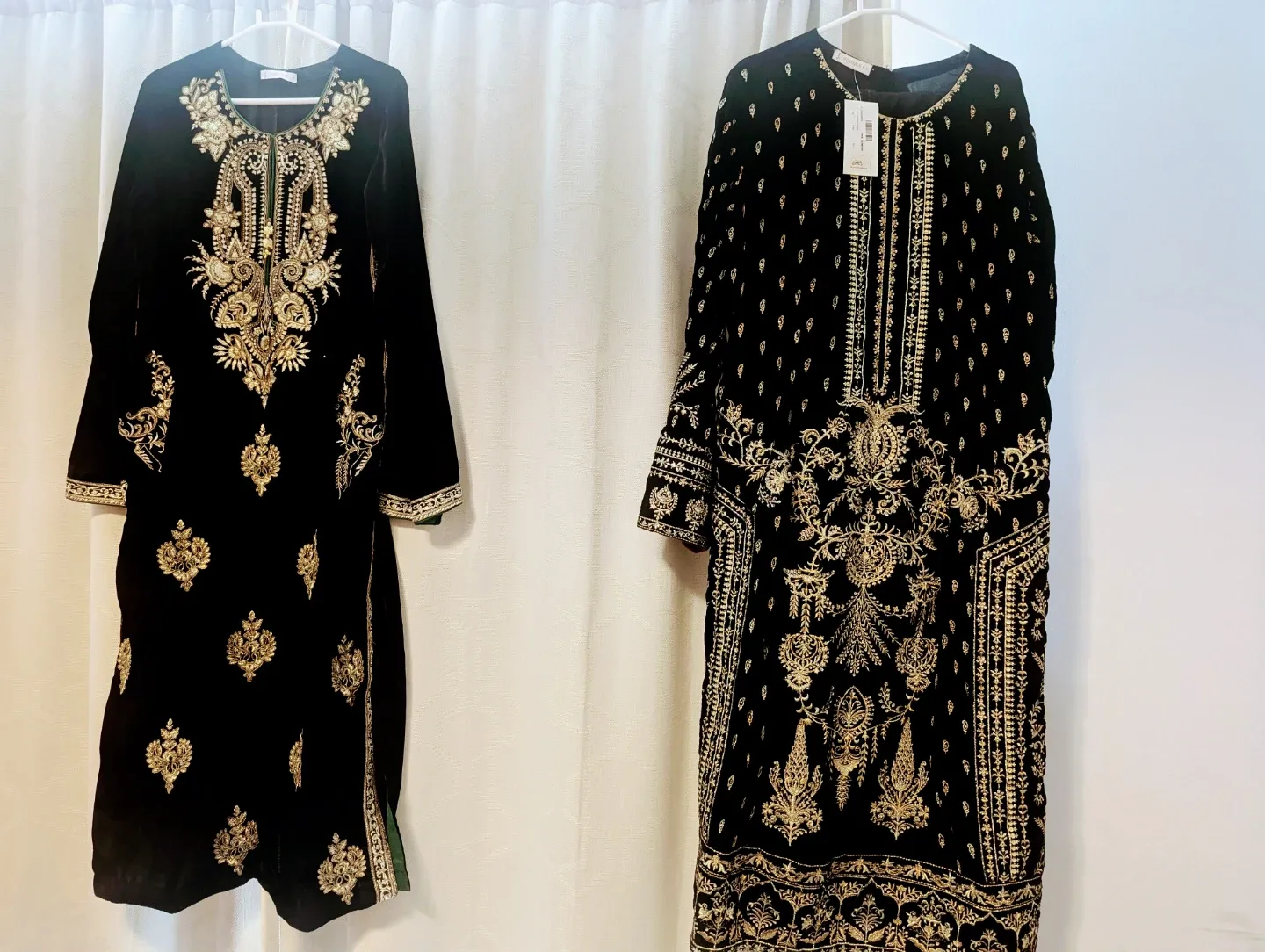 Black & Gold Embroidered Velvet Kurti - New