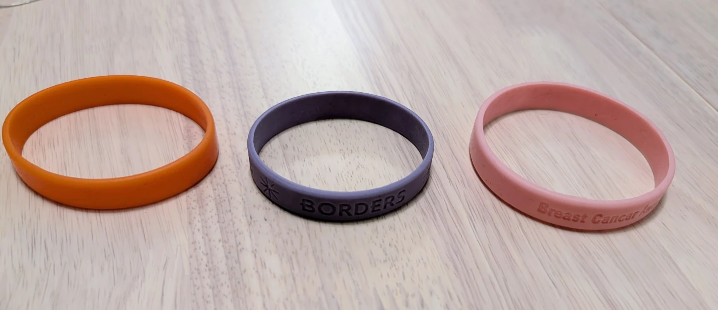 3 Rubber Bracelets: A-Team, Reading, Breast Cancer Awareness