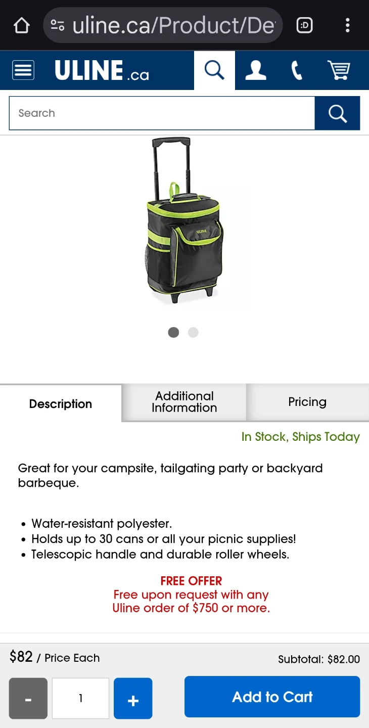 Uline Rolling Cooler - Black/Lime NEW