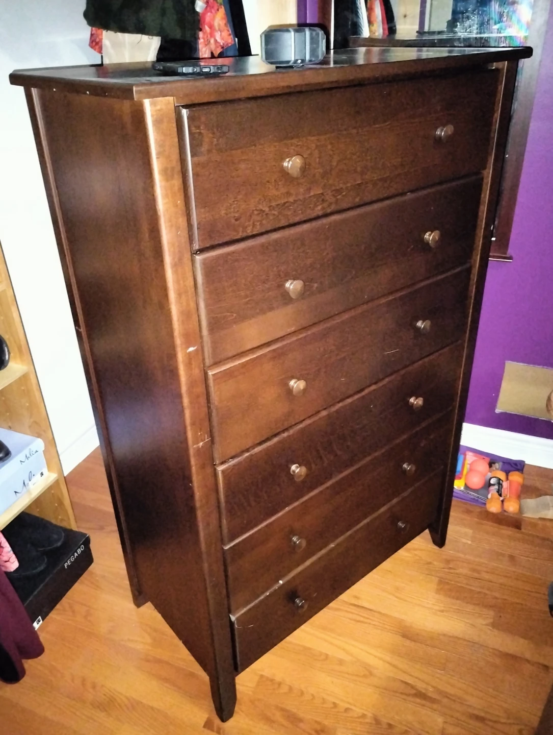Mahogany Brown Wooden 6-Drawer Dresser
