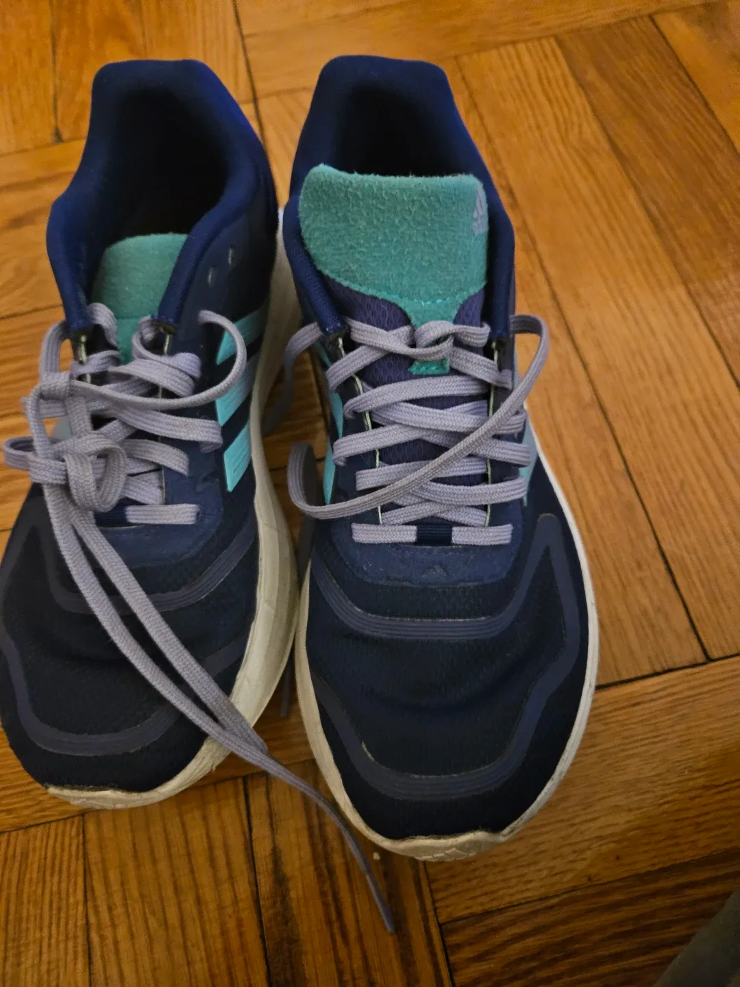 Adidas navy, aqua, and lavender Women's sneakers in size 7.5M