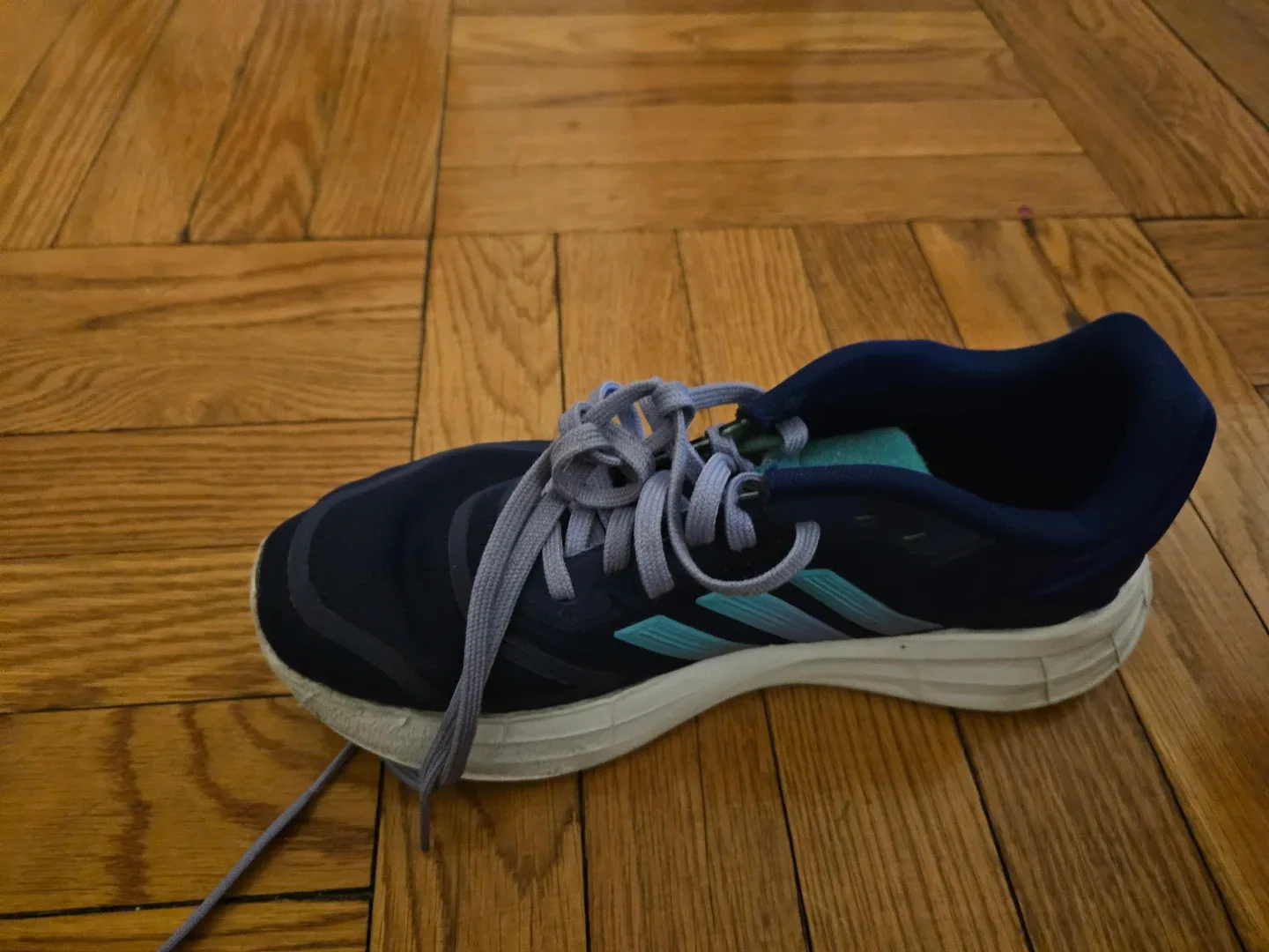 Adidas navy, aqua, and lavender Women's sneakers in size 7.5M image indicator(3)