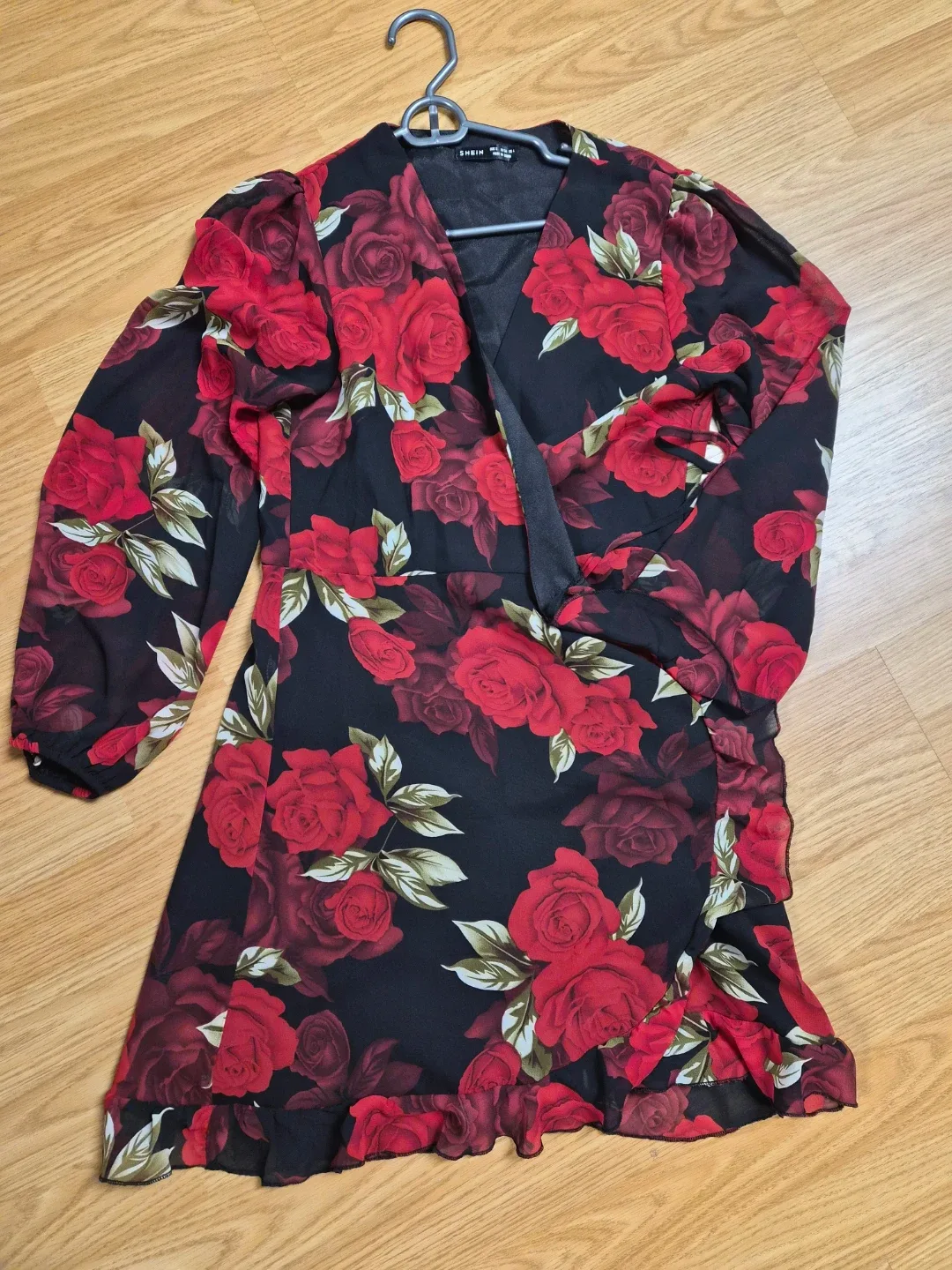 Shein Floral Rose Print Wrap Dress - Size S
