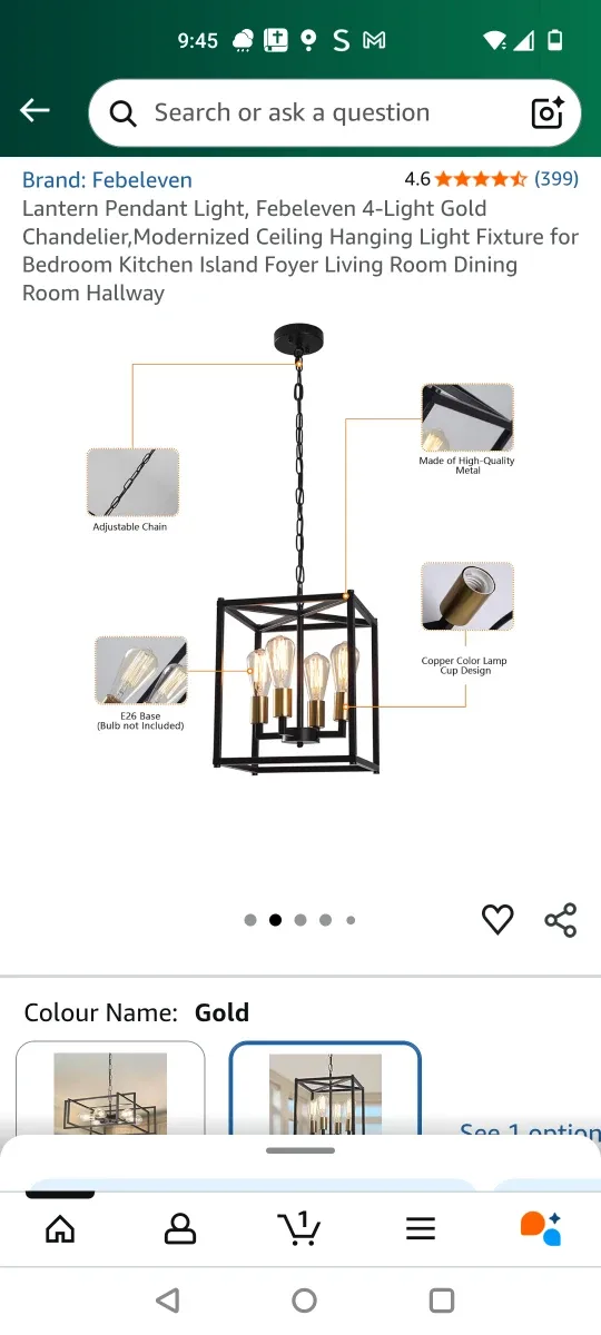 Febeleven 4-Light Gold Lantern Pendant Light image indicator(2)