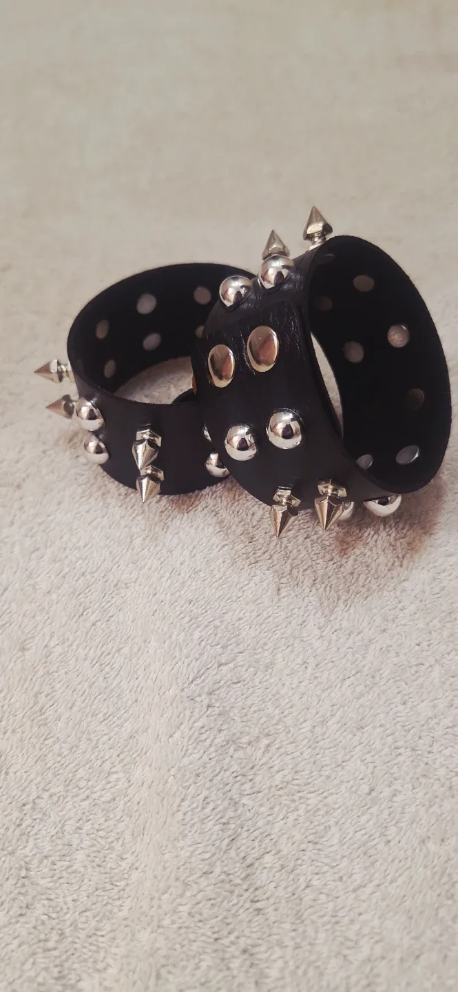 Spiked Black Leather Cuff Bracelets - Punk Style