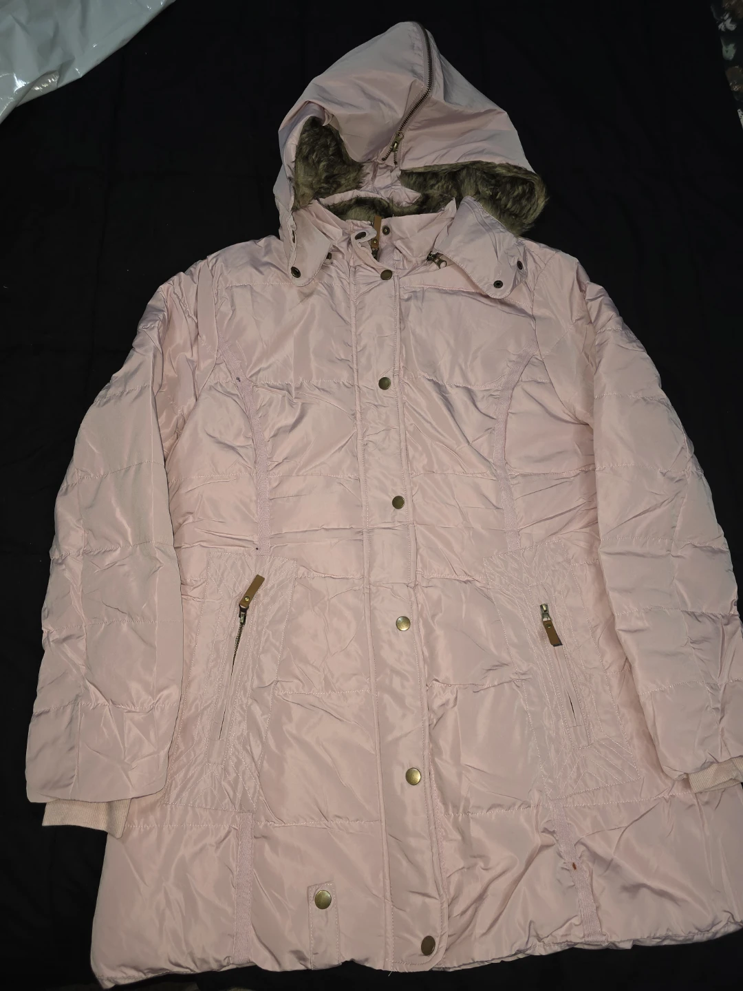 Pink Puffer Duck Down Jacket with Faux Fur Hood
