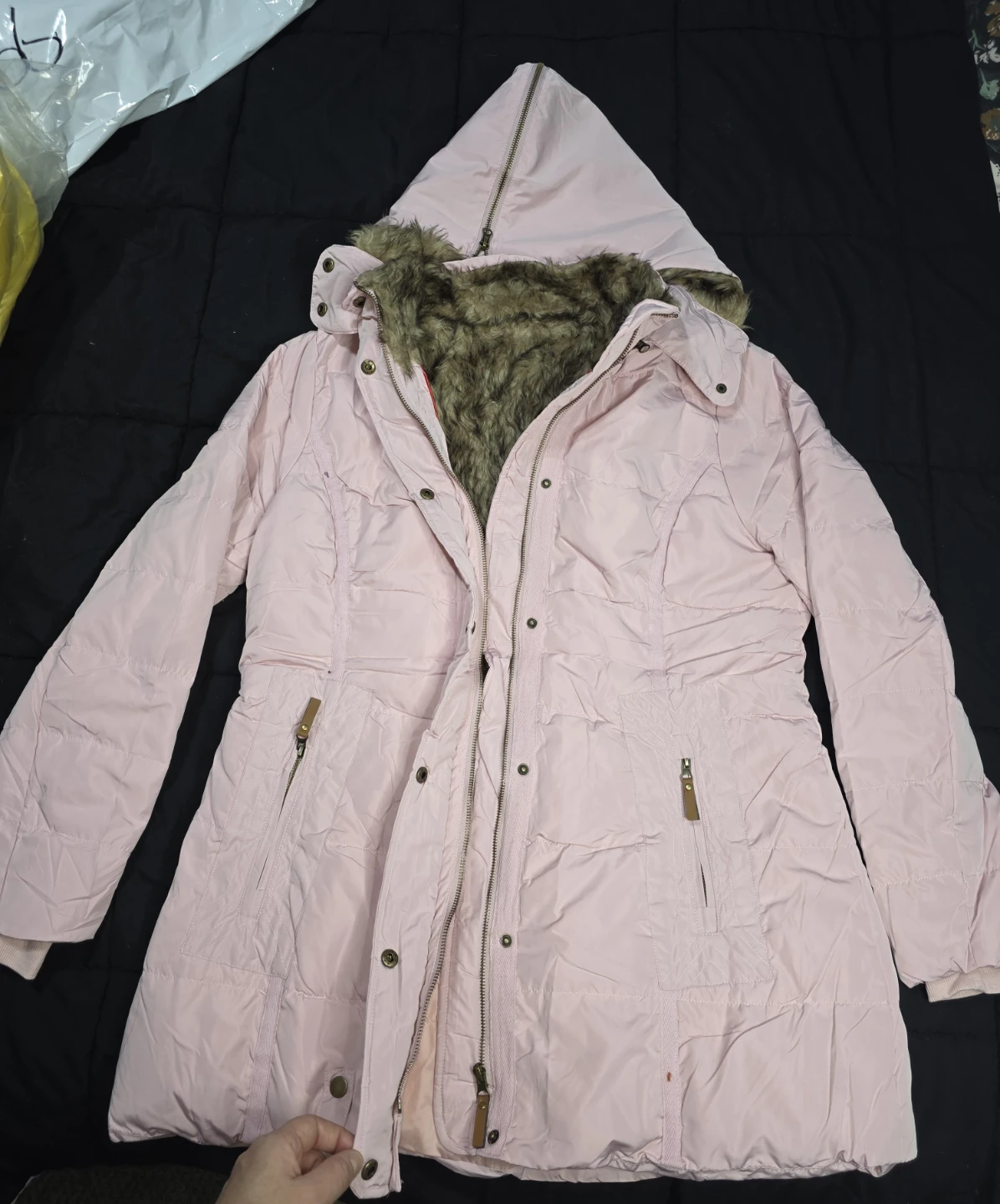 Pink Puffer Duck Down Jacket with Faux Fur Hood - photo 3