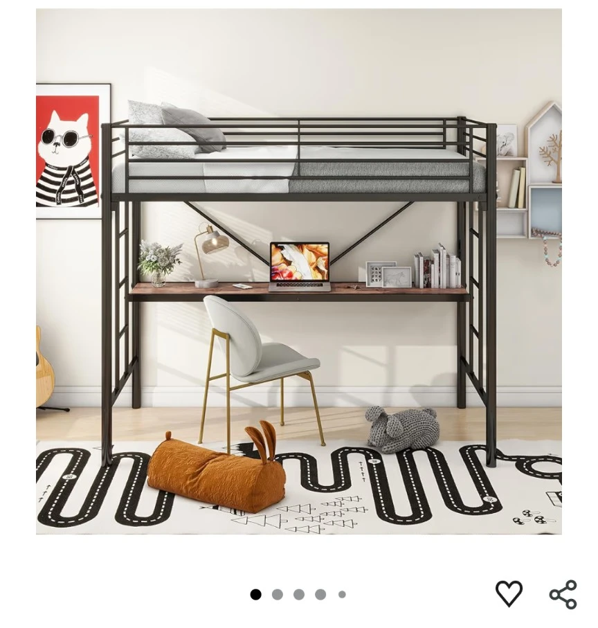 Black metal Twin Loft Bed with Desk - photo 2
