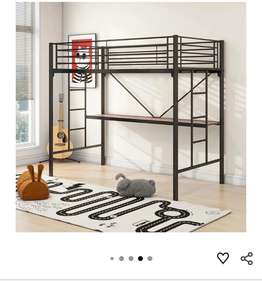 Black metal Twin Loft Bed with Desk - photo 3