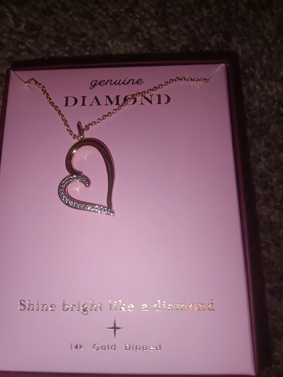 Genuine Diamond Heart Necklace - 14k Gold Dipped