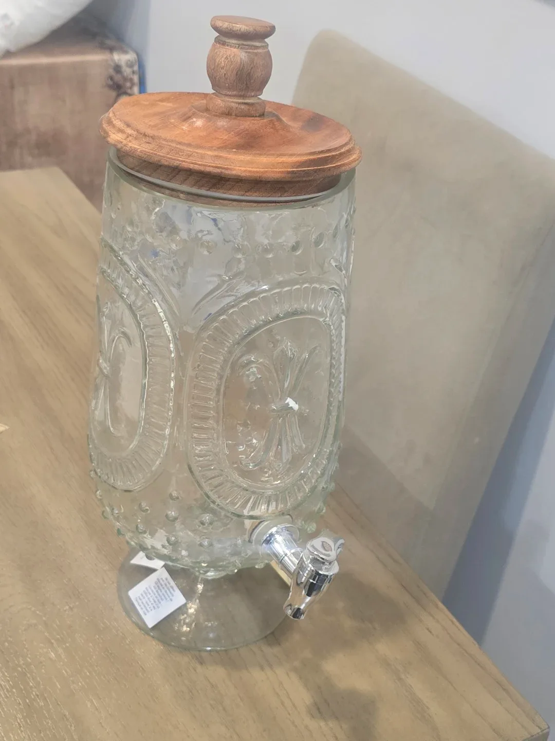 Glass Beverage Dispenser with Wood Lid