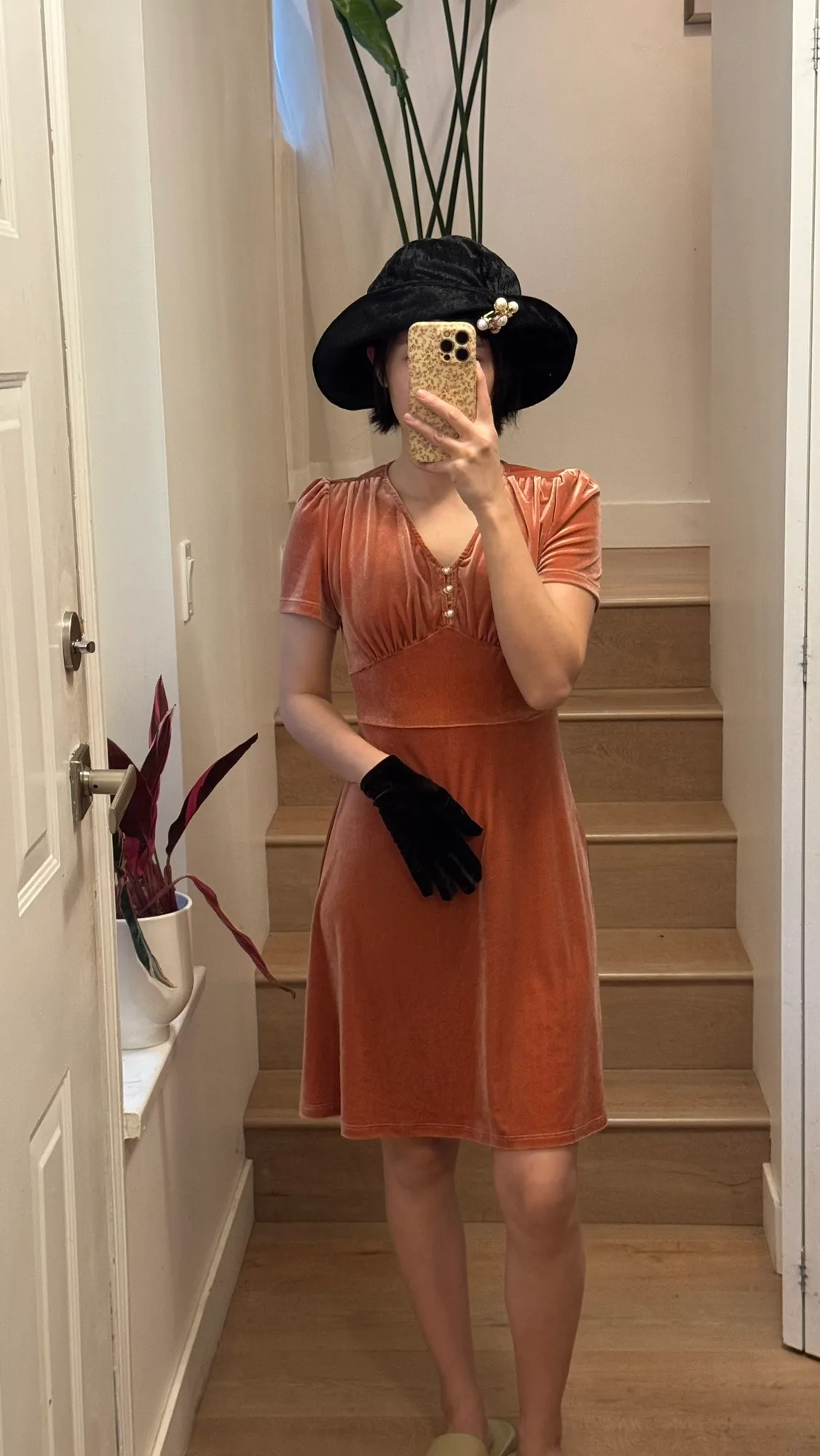 Sold together! Coral velvet V-neck dress