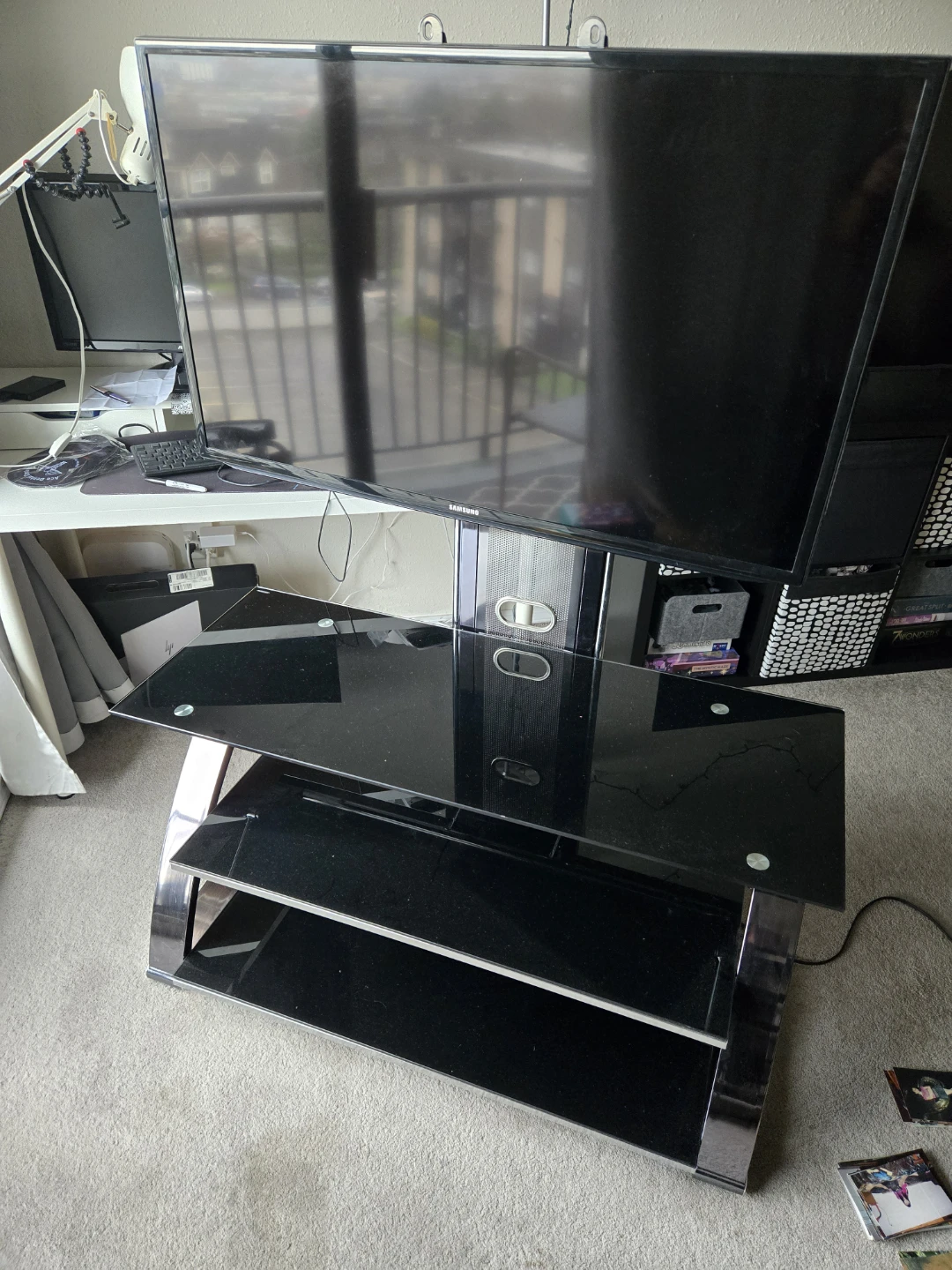 Black Glass TV Stand with Mount - photo 3