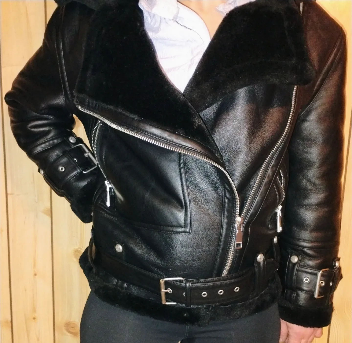 Rebecca Minkoff Black Faux Leather Aviator Jacket